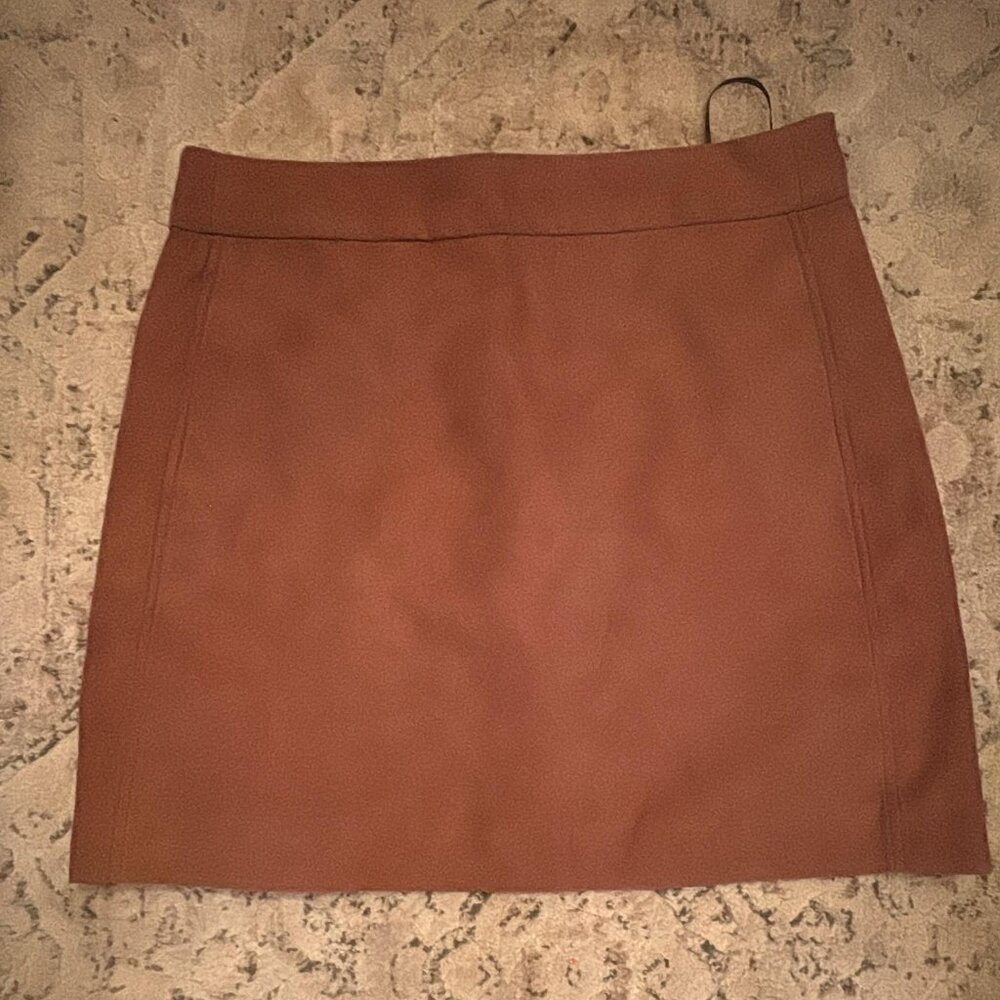 J. Crew Cognac Brown Faux Leather Mini Skirt - Size 12 - Picture 2 of 5